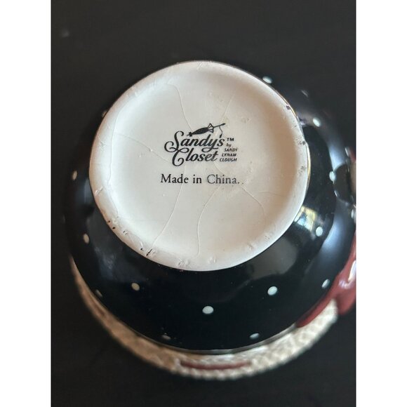 Sandy Clough Claudette Cup & Saucer Set Black & White Polka Dots Lace Detailing - Picture 9 of 12